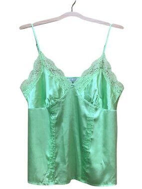 Lace Camisole Tank Sleeveless Babydoll Satin Y2K Green Lingerie Top Size L